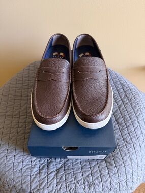 Cole Haan Brown Pebbled Leather Slip-On Loafers